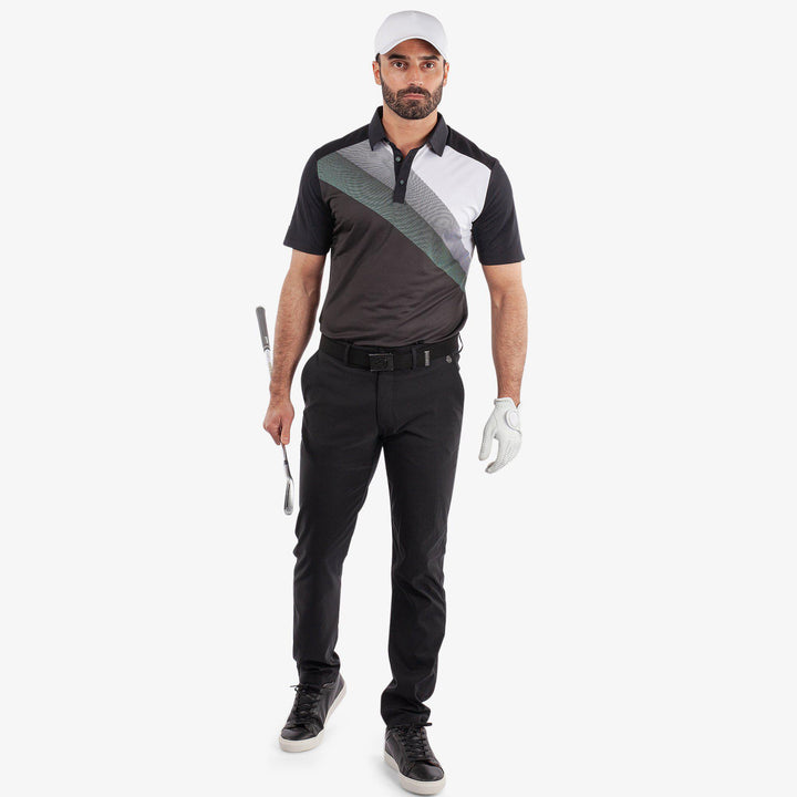 Macoy is a Breathable short sleeve golf shirt for Men in the color Black/Atlantis Green(4)