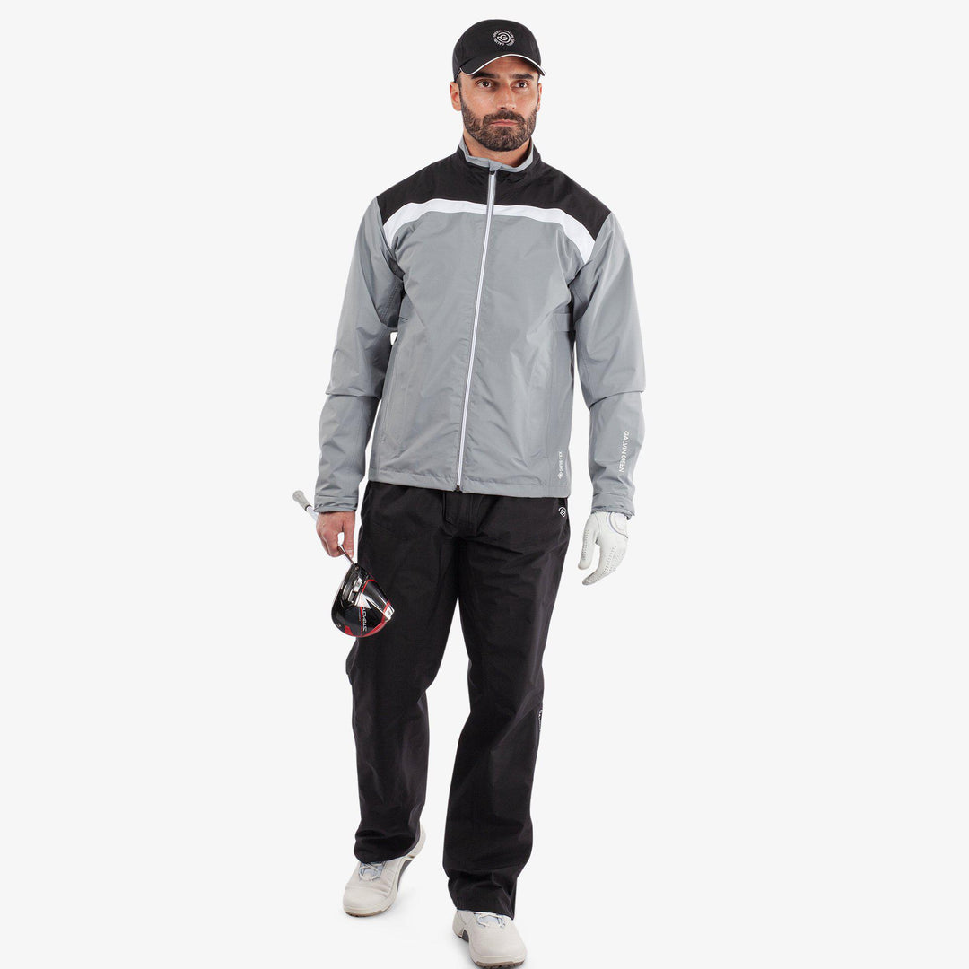 Anton is a Waterproof golf jacket for Men in the color Sharkskin/Black(2)