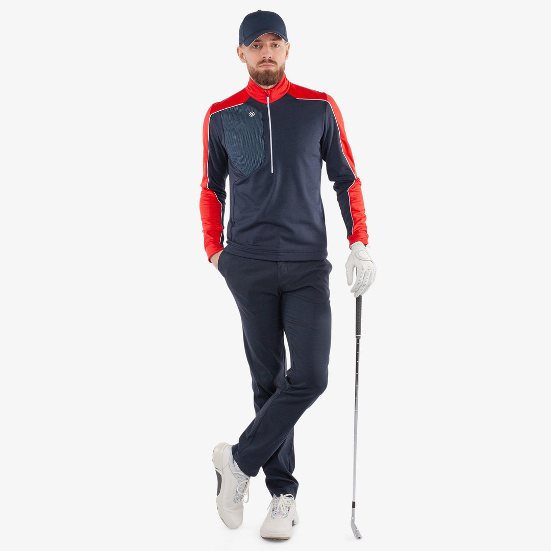 Dave is a Insulating golf mid layer for Men in the color Navy/Red(2)