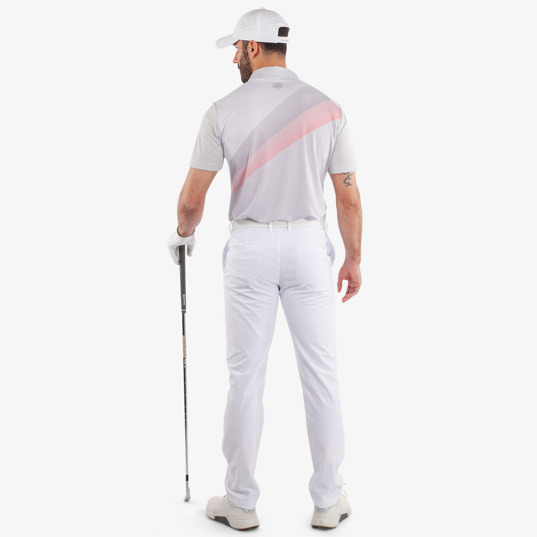 Macoy is a Breathable short sleeve golf shirt for Men in the color Cool Grey/Coral(5)