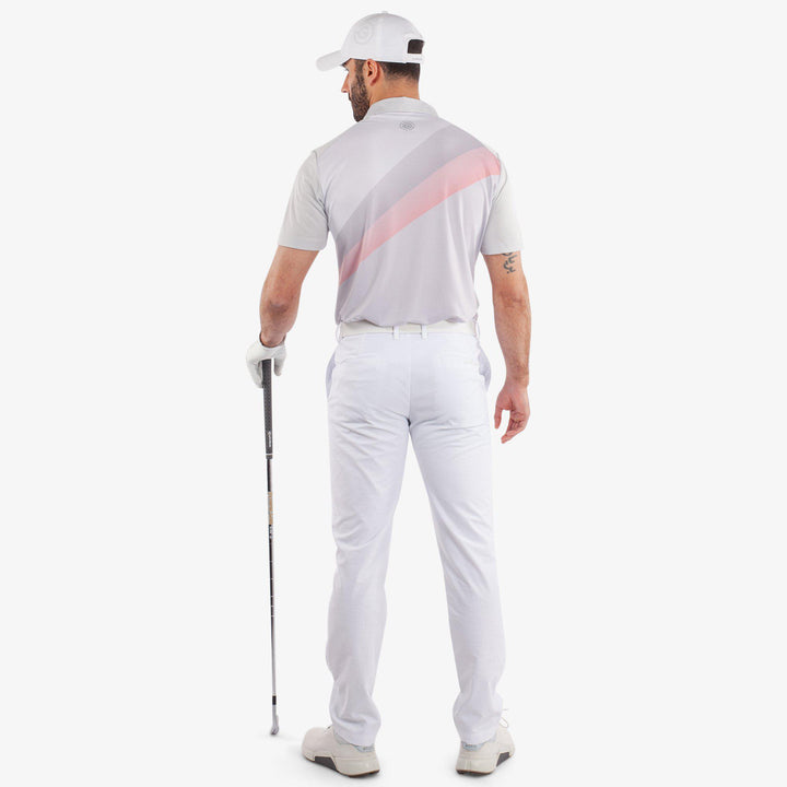 Macoy is a Breathable short sleeve golf shirt for Men in the color Cool Grey/Coral(5)