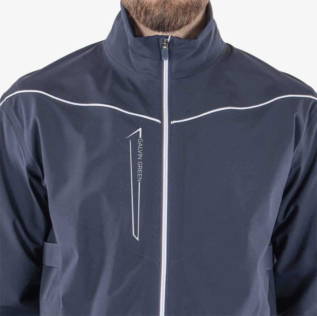 Armstrong solids is a Waterproof golf jacket for Men in the color Navy/White(3)
