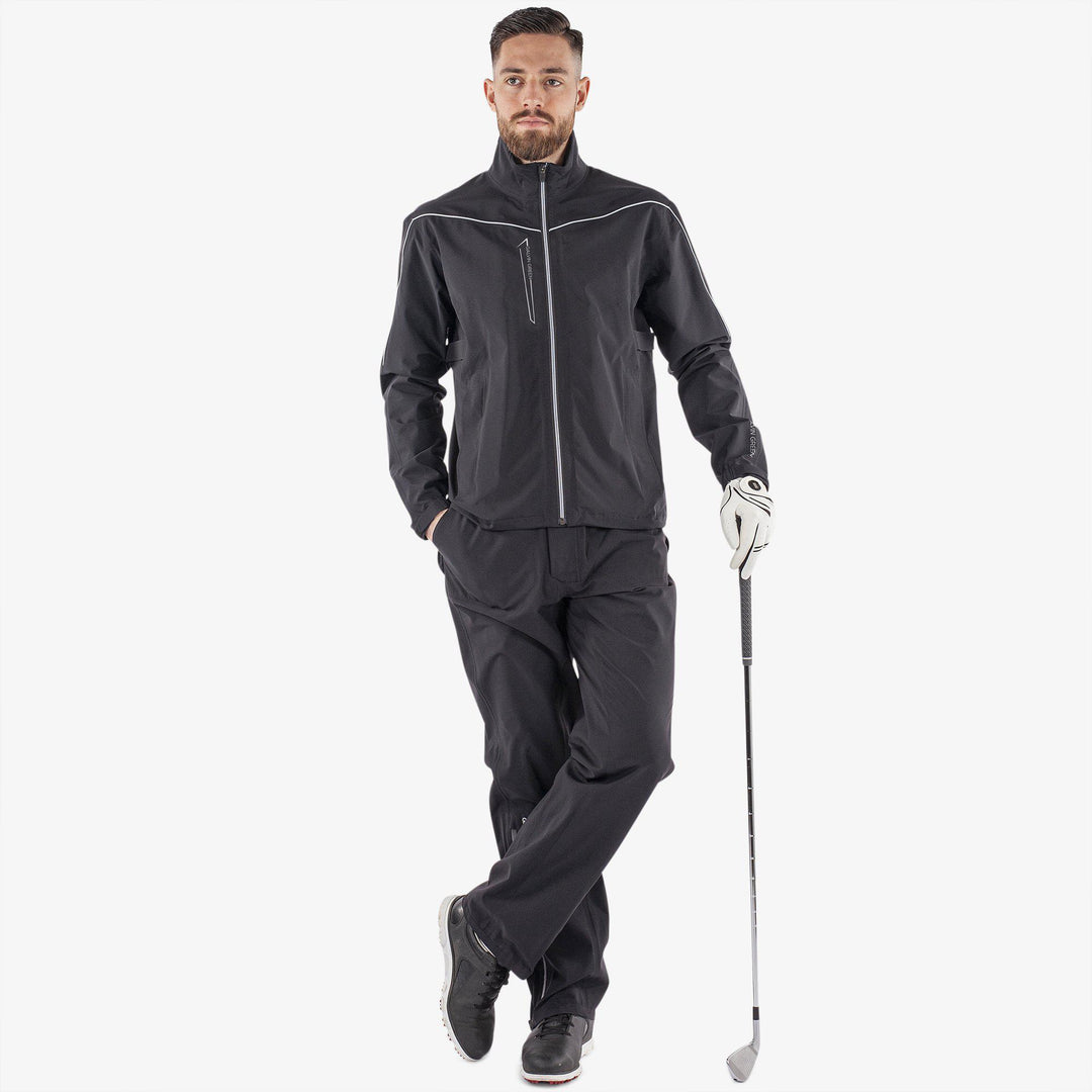 Armstrong solids is a Waterproof golf jacket for Men in the color Black/Sharkskin(2)