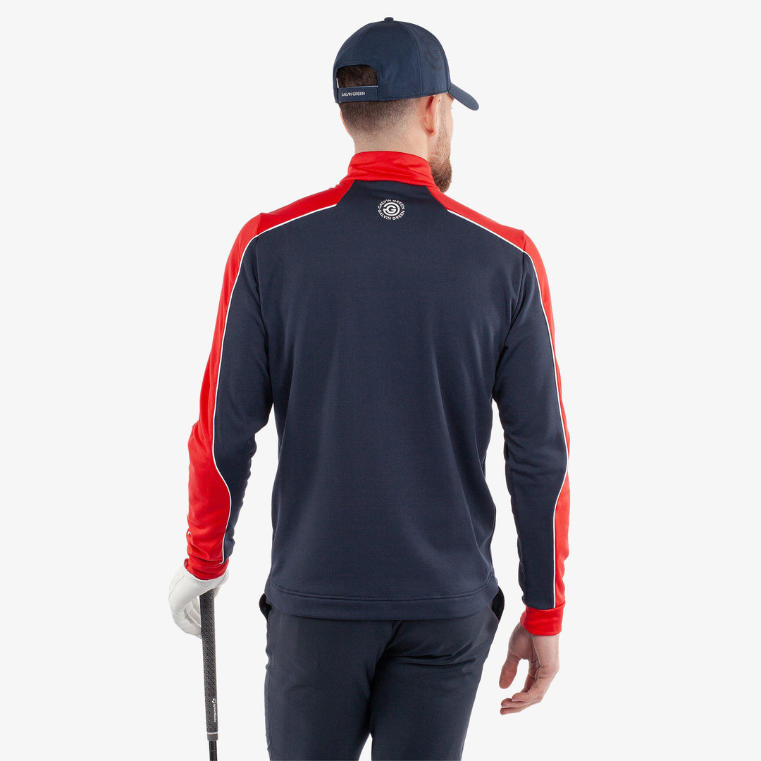 Dave is a Insulating golf mid layer for Men in the color Navy/Red(4)