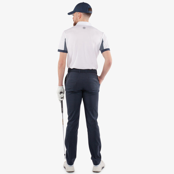 Mills is a Breathable short sleeve golf shirt for Men in the color White/Navy(6)