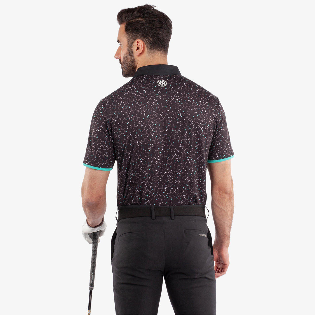 Mannix is a Breathable short sleeve golf shirt for Men in the color Black/Atlantis Green(4)