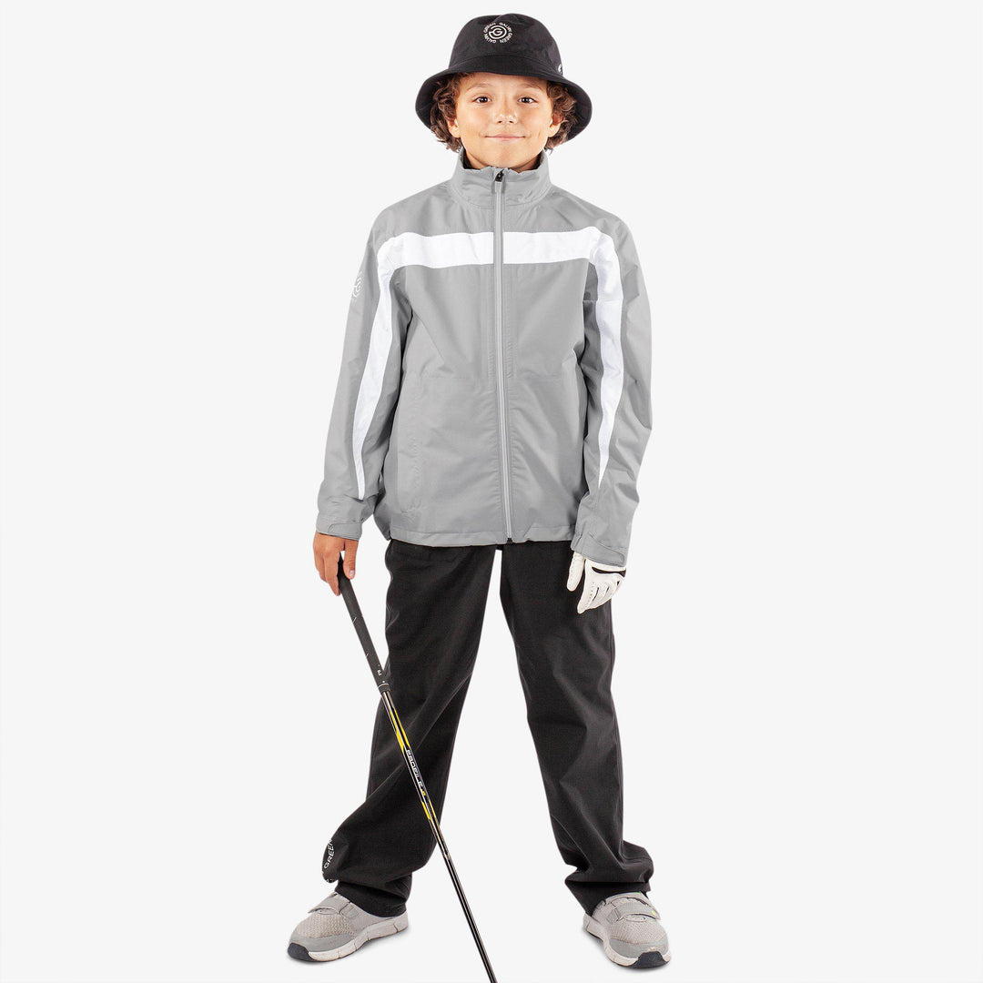 Robert is a Waterproof golf jacket for Juniors in the color Sharkskin/White(2)