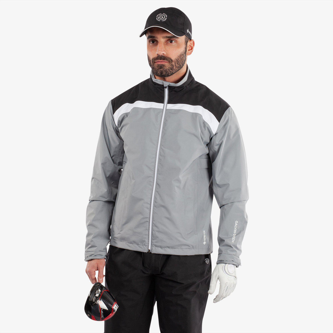 Anton is a Waterproof golf jacket for Men in the color Sharkskin/Black(1)