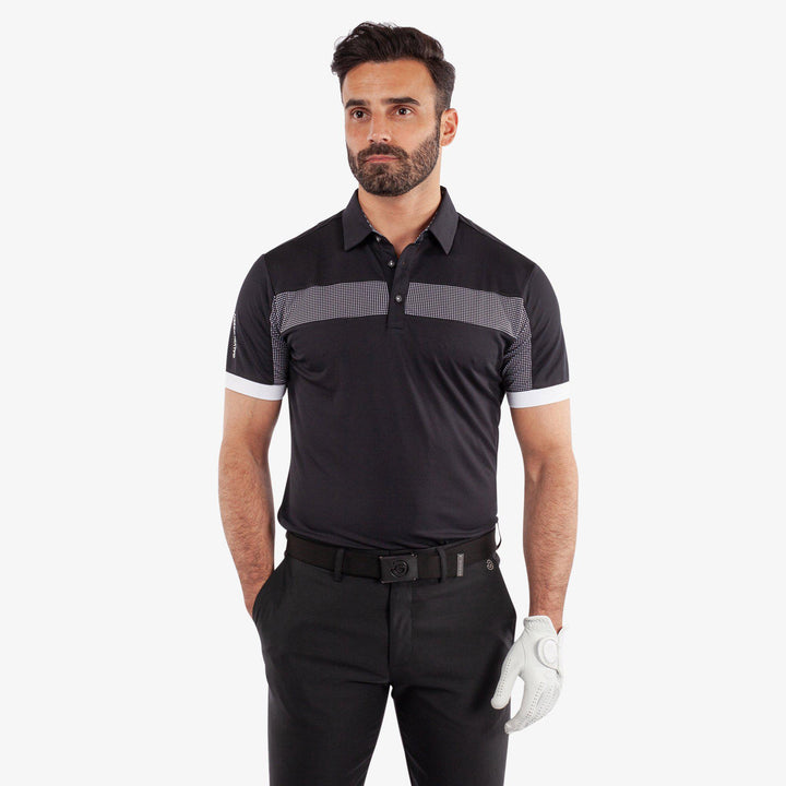 Mills is a Breathable short sleeve golf shirt for Men in the color Black/White(1)