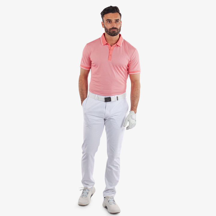 Miller is a Breathable short sleeve golf shirt for Men in the color Coral/White (2)