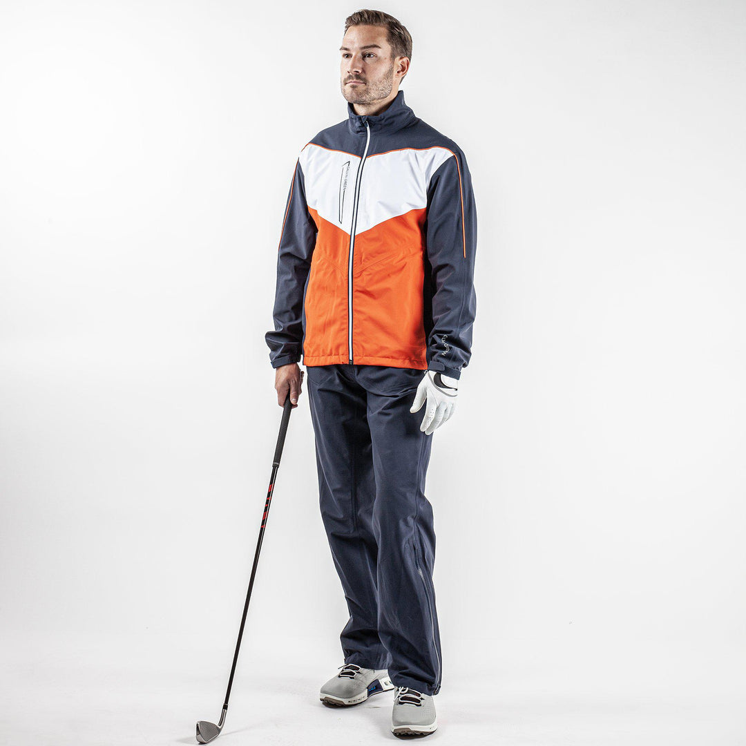 Armstrong is a Waterproof golf jacket for Men in the color Navy/White/Orange (2)
