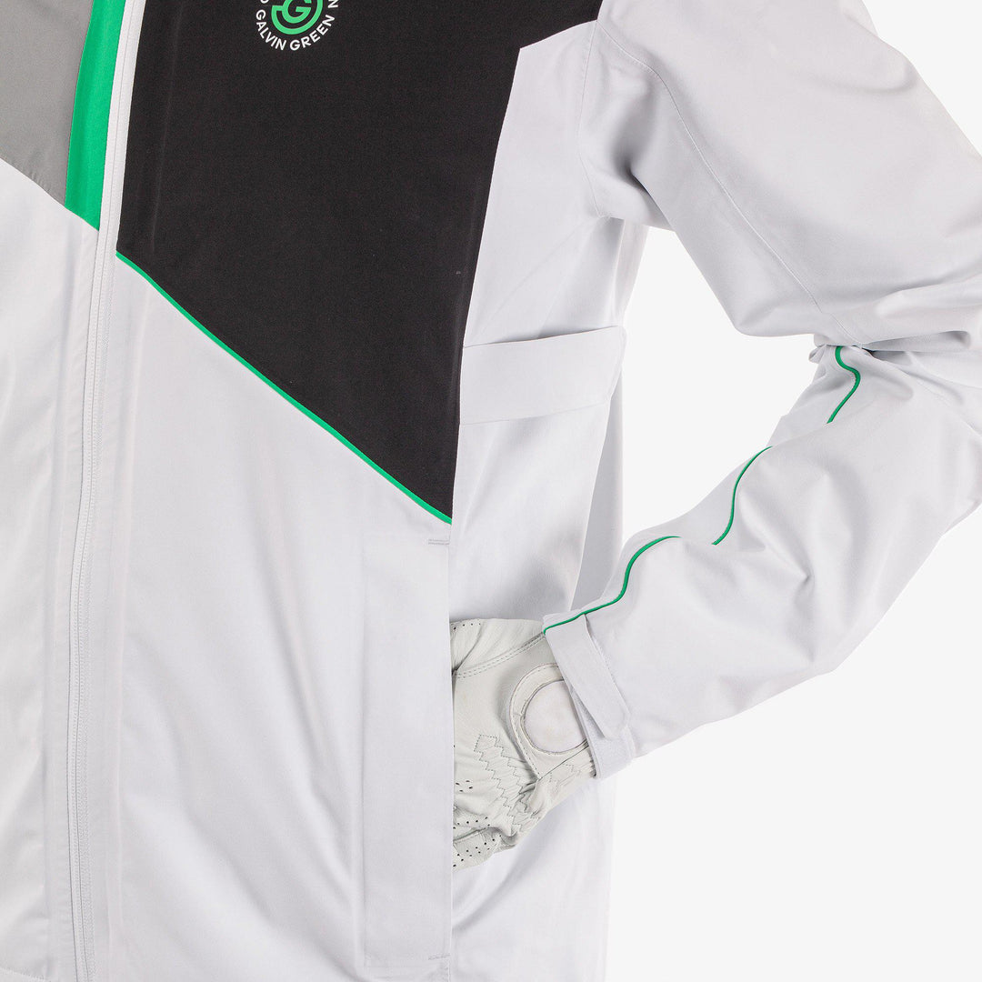 Apollo  is a Waterproof golf jacket for Men in the color White/Black/Green(3)