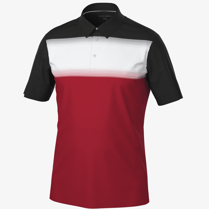 Mirca is a Breathable short sleeve golf shirt for Men in the color Red/White/Black(0)