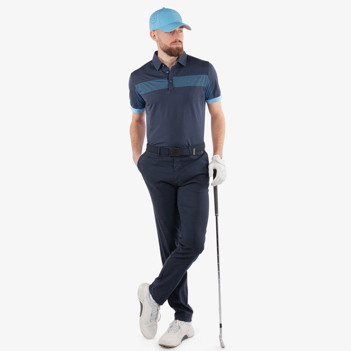 Mills is a Breathable short sleeve golf shirt for Men in the color Navy/Alaskan Blue(2)