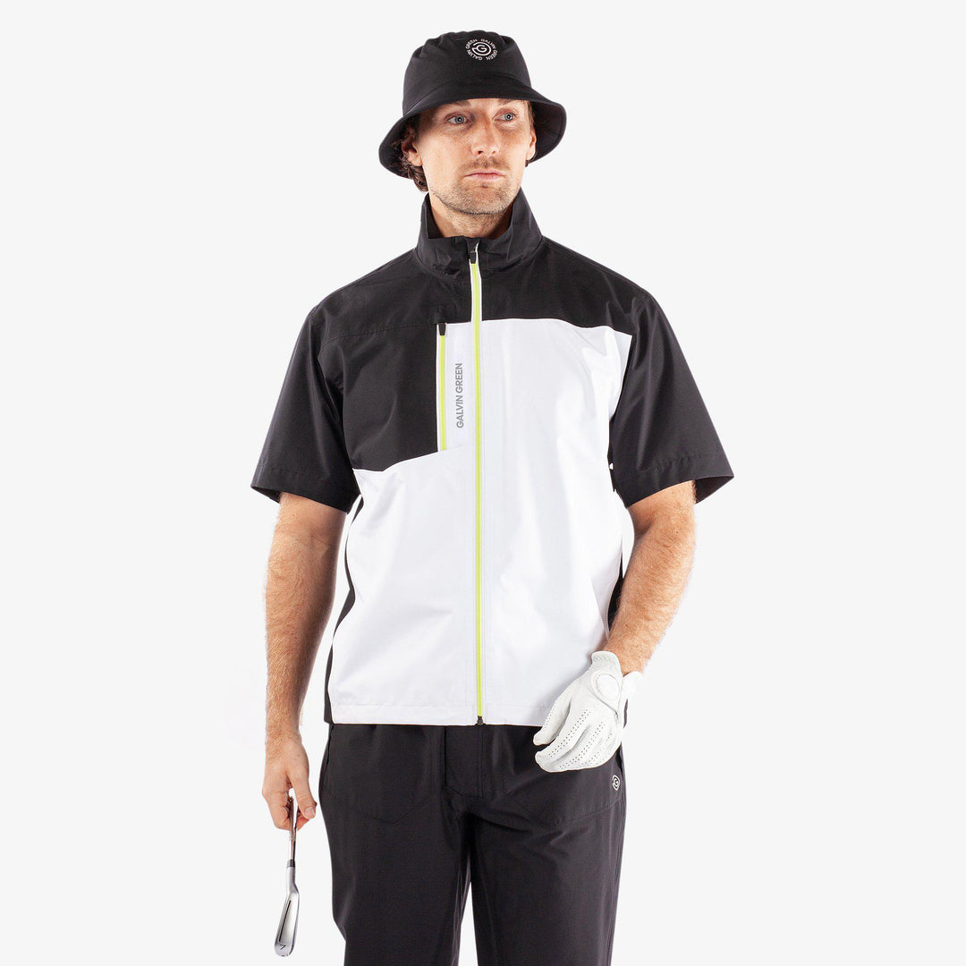 Axl is a Waterproof short sleeve golf jacket for Men in the color Black/White/Sunny Lime(1)