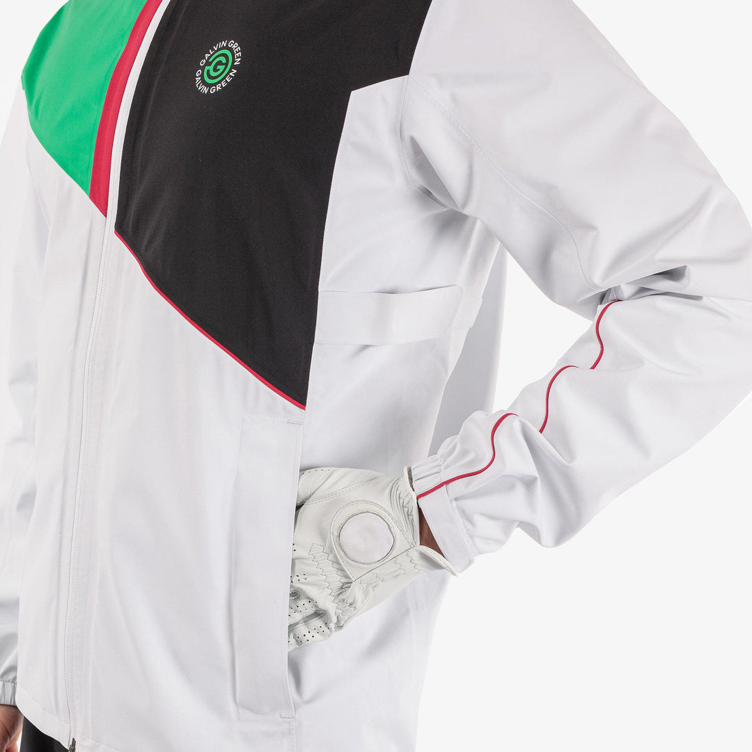Apollo  is a Waterproof golf jacket for Men in the color White/Black/Cherry(3)