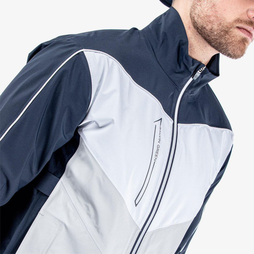 Armstrong is a Waterproof golf jacket for Men in the color Navy/Cool Grey/White(3)