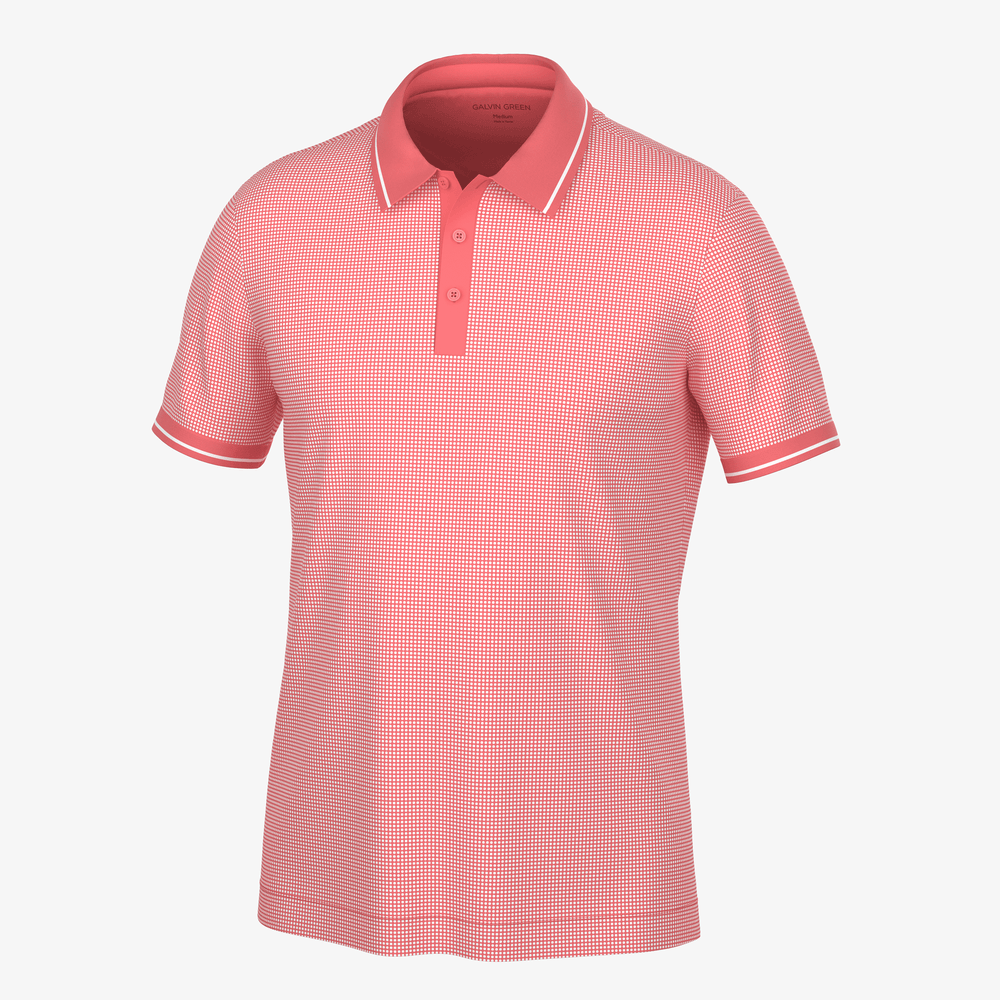 Miller is a Breathable short sleeve golf shirt for Men in the color Coral/White (0)