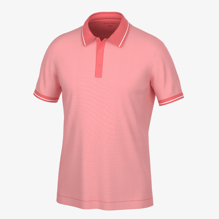 Miller is a Breathable short sleeve golf shirt for Men in the color Coral/White (0)