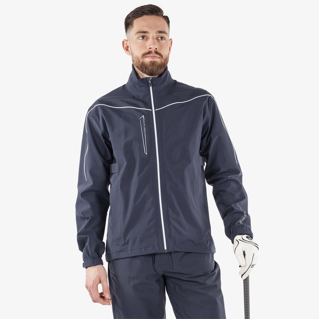 Armstrong solids is a Waterproof golf jacket for Men in the color Navy/White(1)