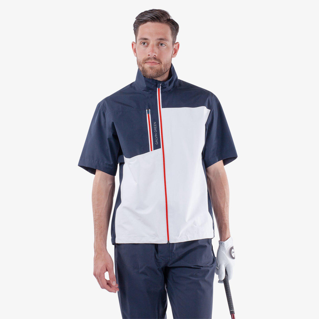 Axl is a Waterproof short sleeve golf jacket for Men in the color White/Navy/Red(1)