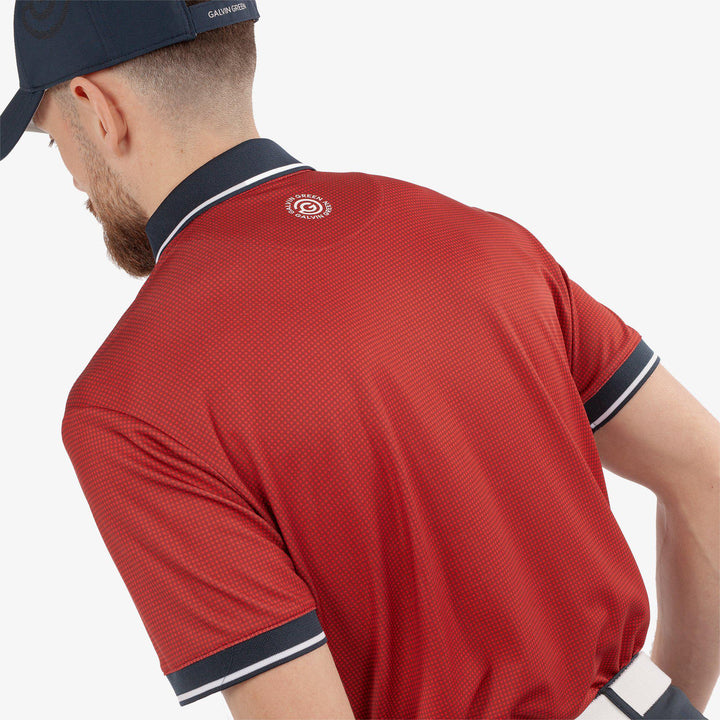 Miller is a Breathable short sleeve golf shirt for Men in the color Red/Navy(4)