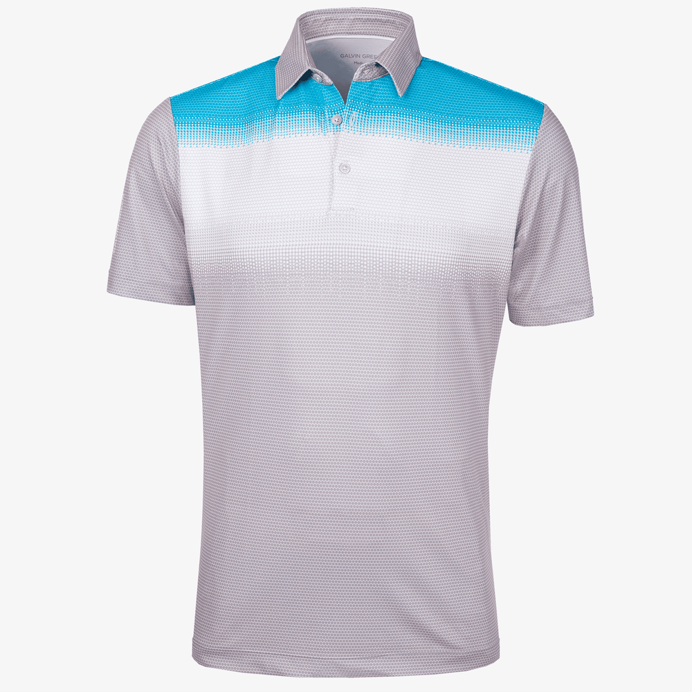 Mirca is a Breathable short sleeve golf shirt for Men in the color Cool Grey/White/Aqua(0)