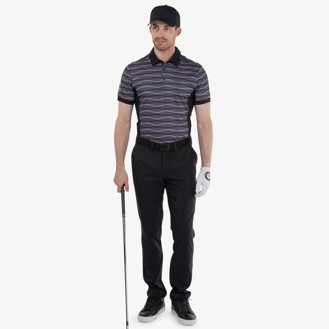 Merlin is a Breathable short sleeve golf shirt for Men in the color Black/Sharkskin(1)