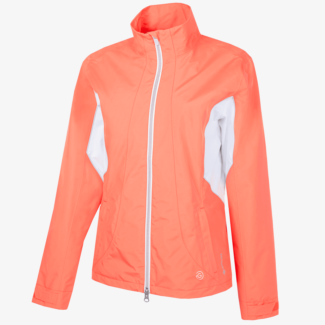 Aida is a Waterproof golf jacket for Women in the color Coral/White/Cool Grey(0)