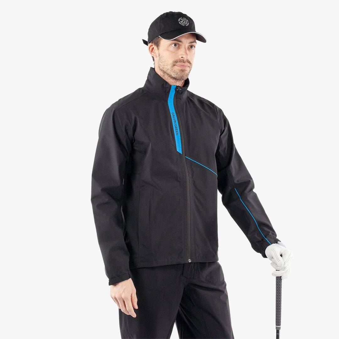 Apollo  is a Waterproof golf jacket for Men in the color Black/Blue(1)