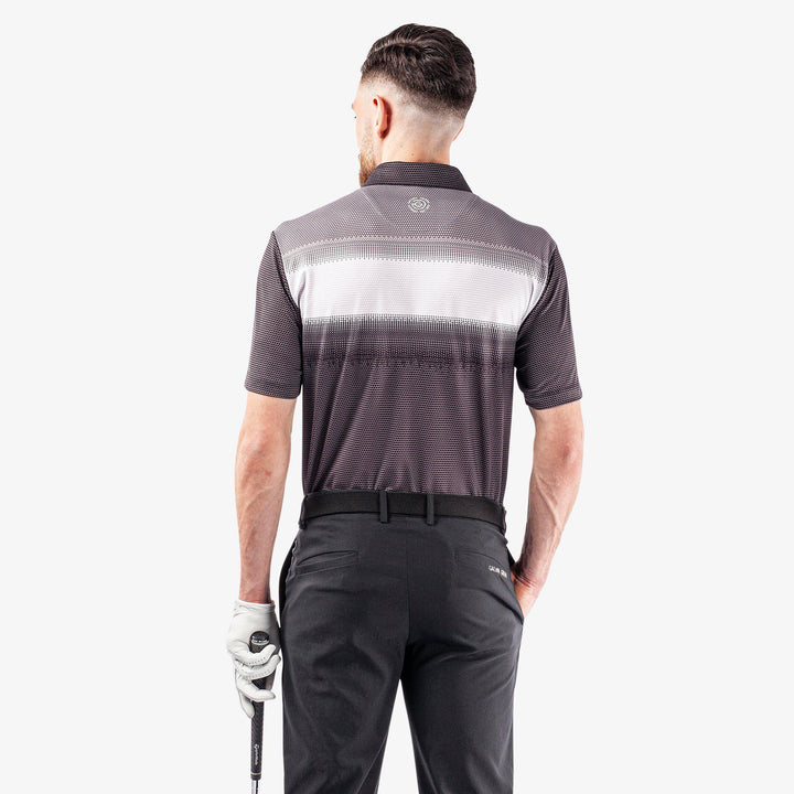 Mirca is a Breathable short sleeve golf shirt for Men in the color Black/White/Sharkskin(6)