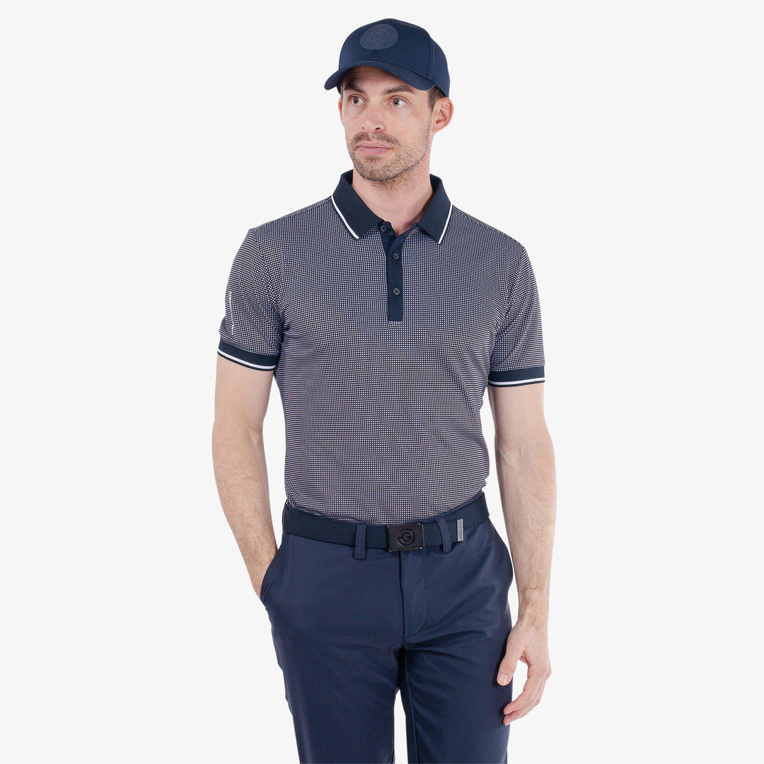 Miller is a Breathable short sleeve golf shirt for Men in the color Navy/White(1)