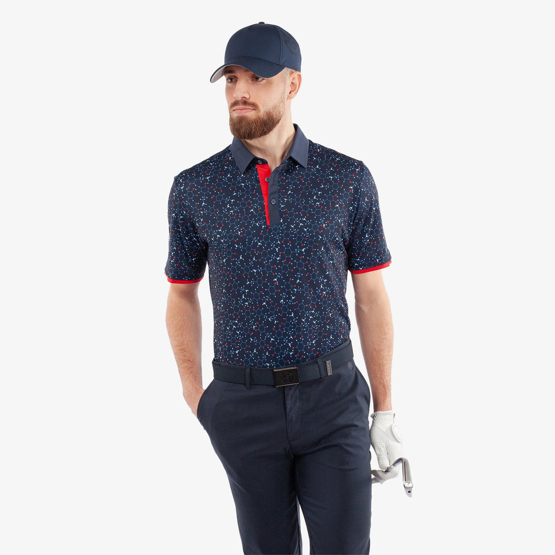 Mannix is a Breathable short sleeve golf shirt for Men in the color Navy/Red(1)