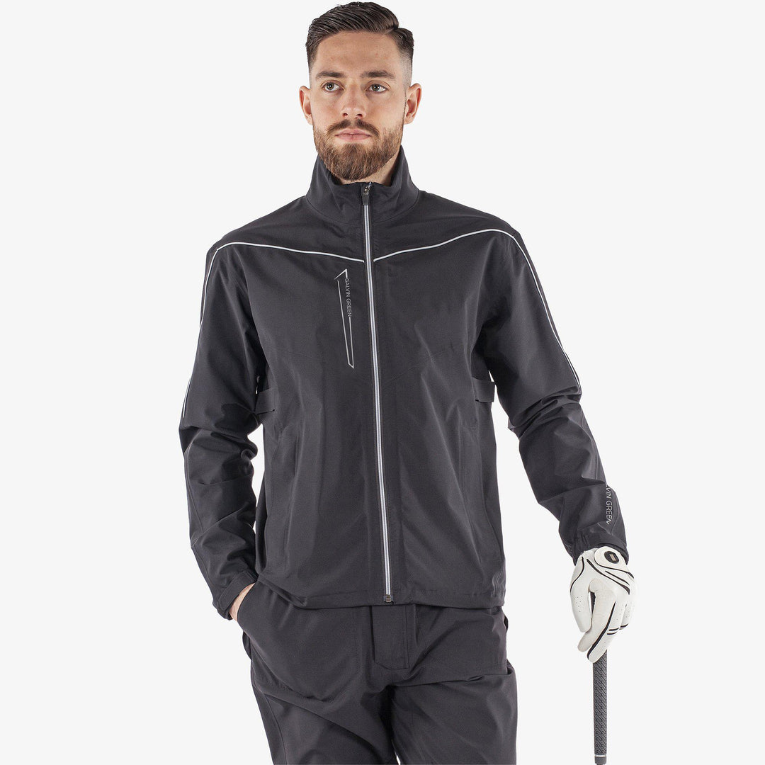 Armstrong solids is a Waterproof golf jacket for Men in the color Black/Sharkskin(1)