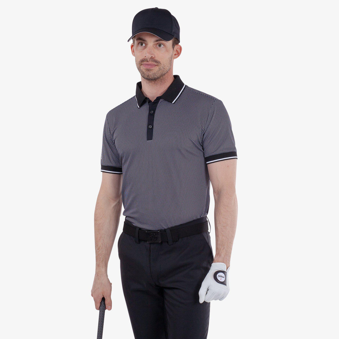 Miller is a Breathable short sleeve golf shirt for Men in the color Black/White(1)