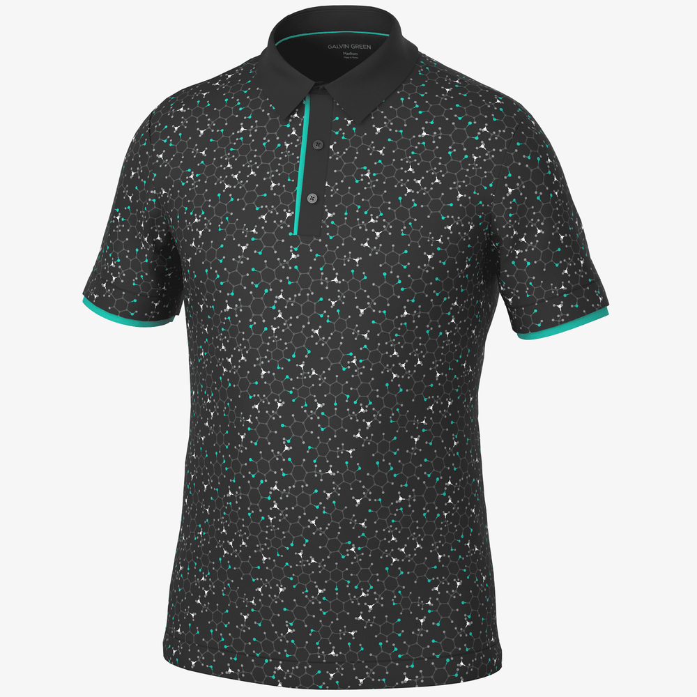 Mannix is a Breathable short sleeve golf shirt for Men in the color Black/Atlantis Green(0)