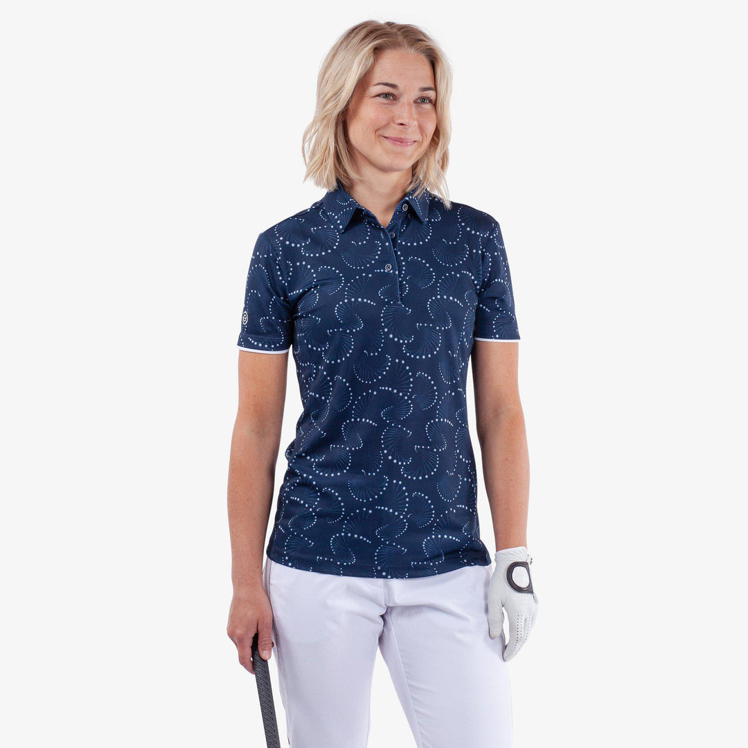Mandy is a Breathable short sleeve golf shirt for Women in the color Navy/White(1)