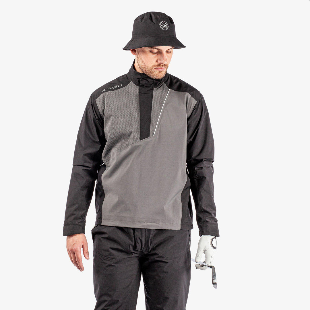 Axley is a Waterproof golf jacket for Men in the color Black/Forged Iron(1)