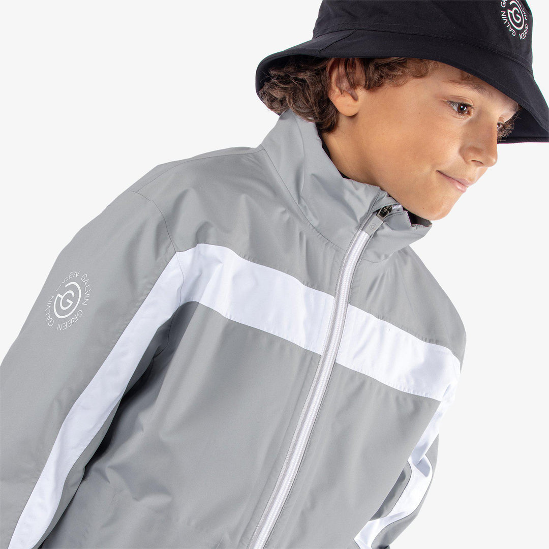 Robert is a Waterproof golf jacket for Juniors in the color Sharkskin/White(3)