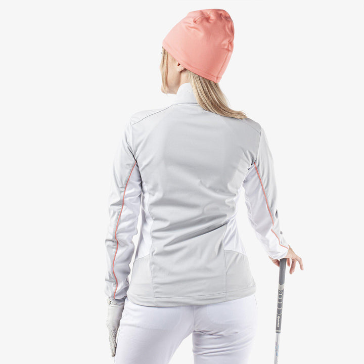 Larissa is a Windproof and water repellent golf jacket for Women in the color Cool Grey/White/Coral(6)