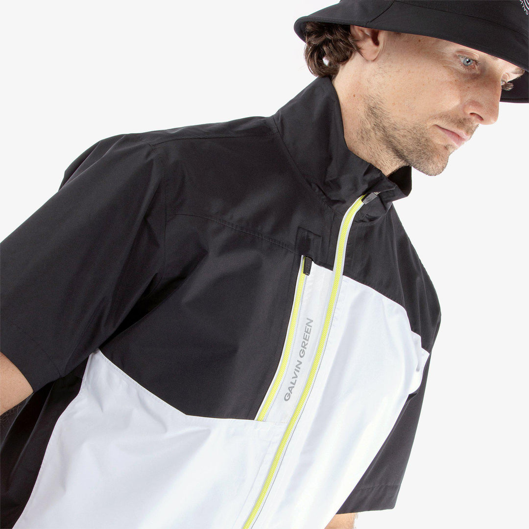 Axl is a Waterproof short sleeve golf jacket for Men in the color Black/White/Sunny Lime(3)