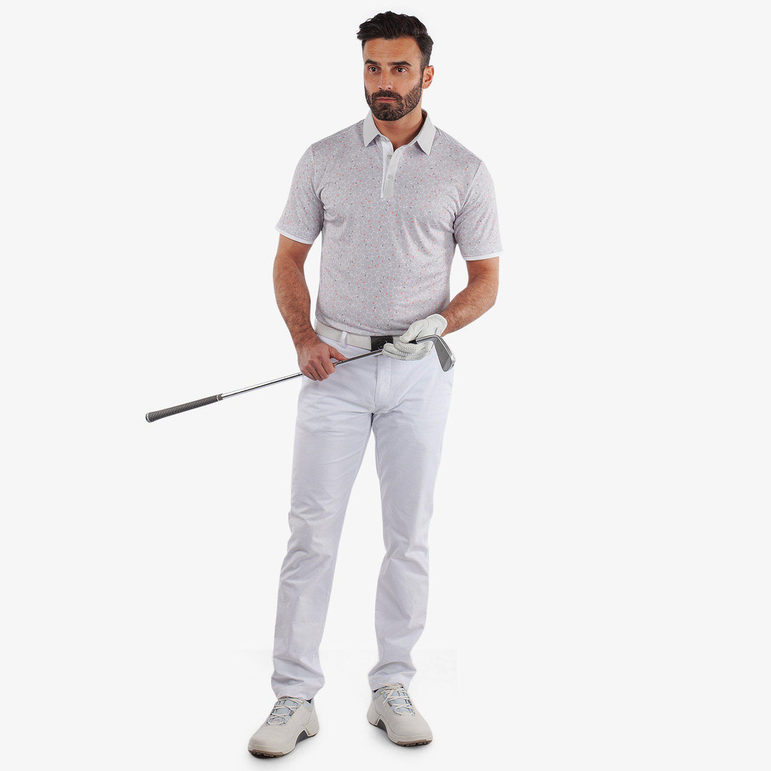 Mannix is a Breathable short sleeve golf shirt for Men in the color Cool Grey/Coral(2)