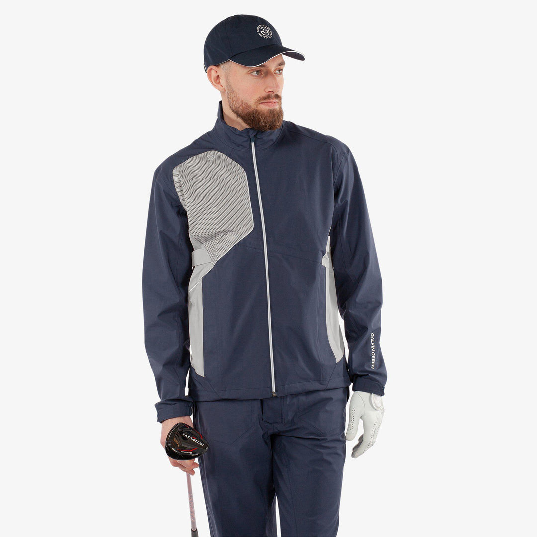 Ames is a Waterproof golf jacket for Men in the color Navy/Cool Grey(1)