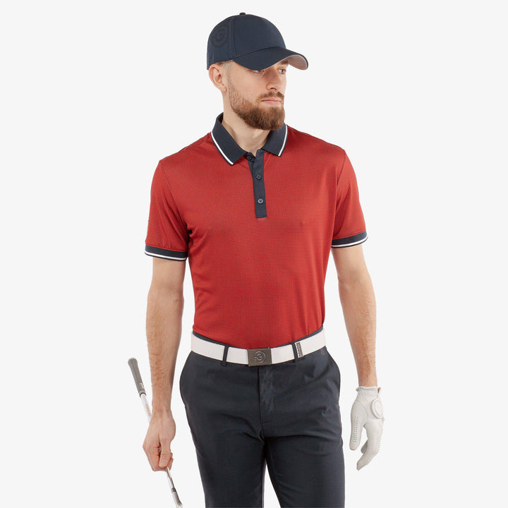 Miller is a Breathable short sleeve golf shirt for Men in the color Red/Navy(1)