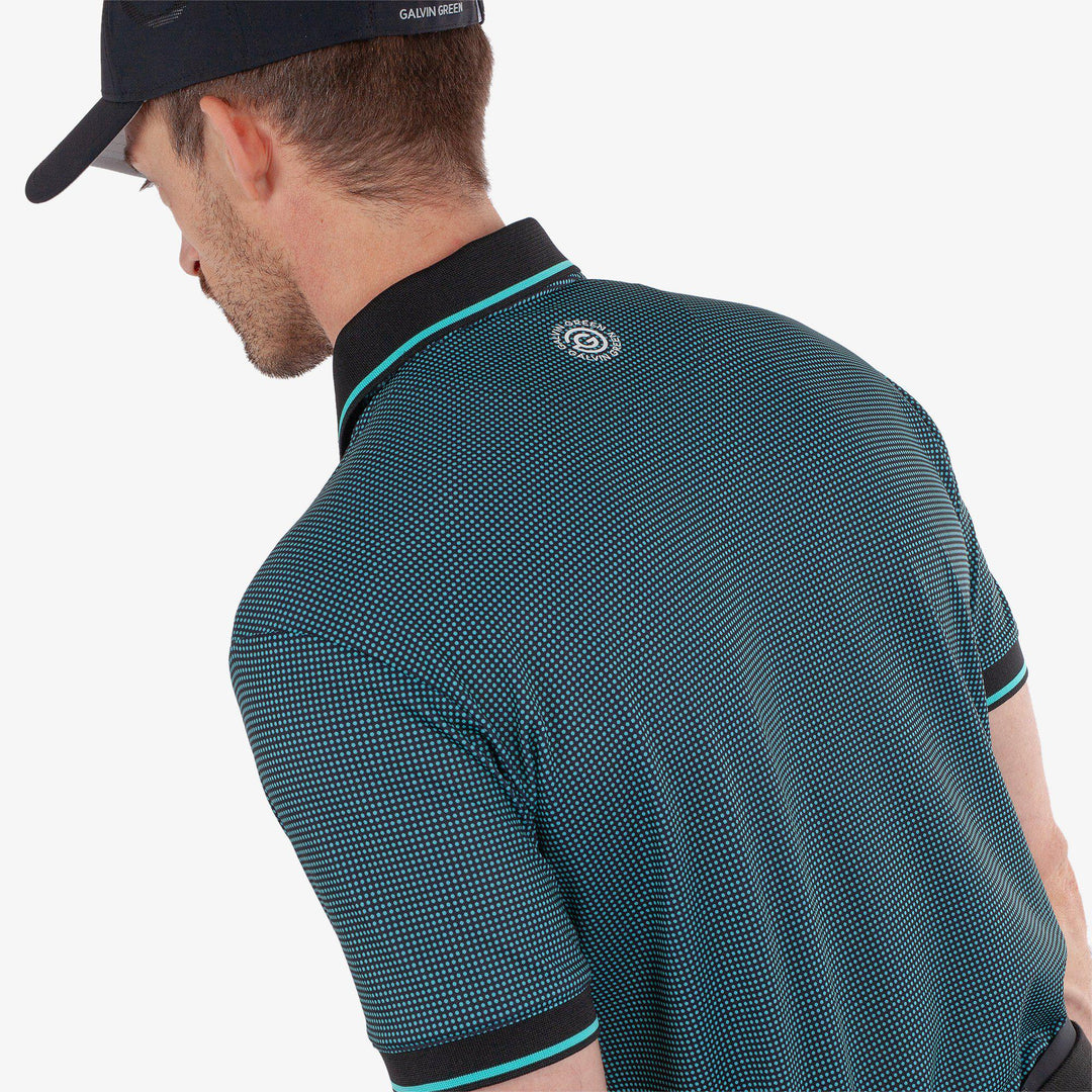 Miller is a Breathable short sleeve golf shirt for Men in the color Black/Atlantis Green(4)
