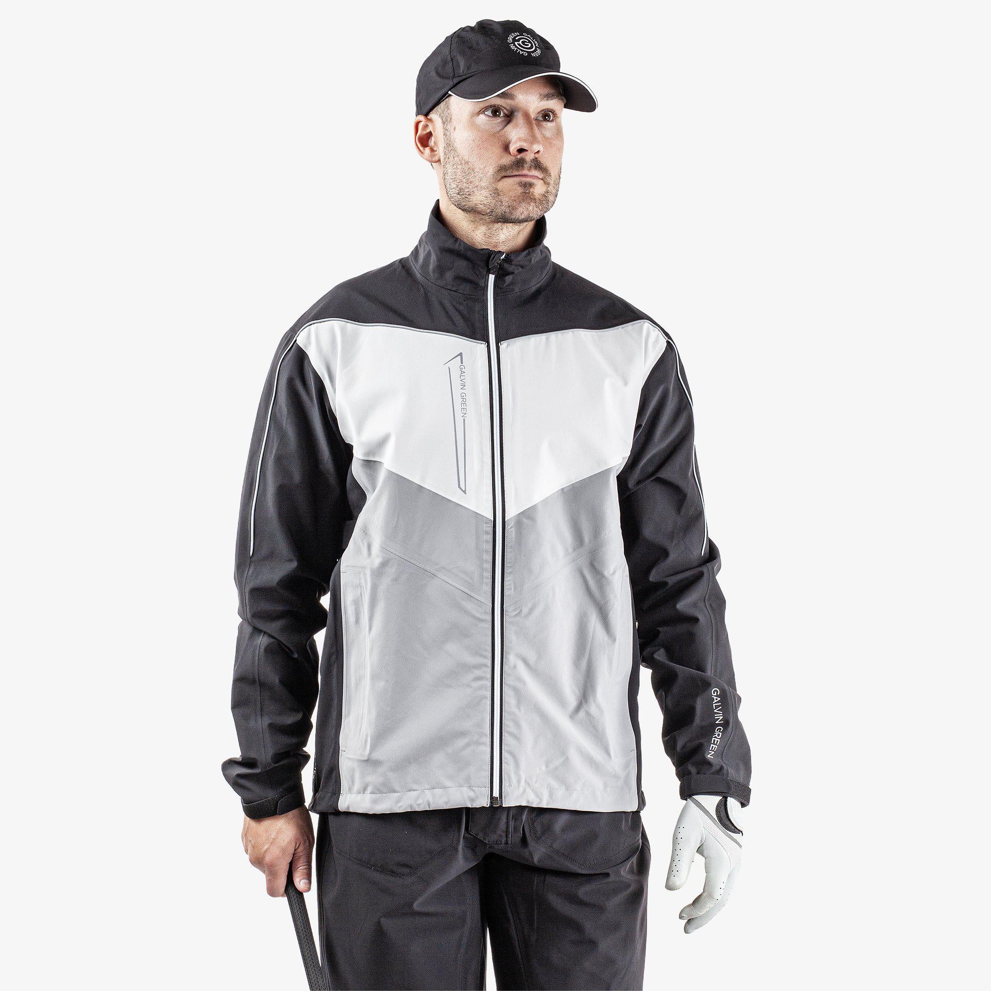 Armstrong Waterproof golf jacket Black Sharkskin Cool Grey Galvin Green