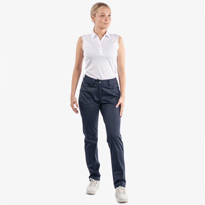 Levana is a Windproof and water repellent golf pants for Women in the color Navy(2)