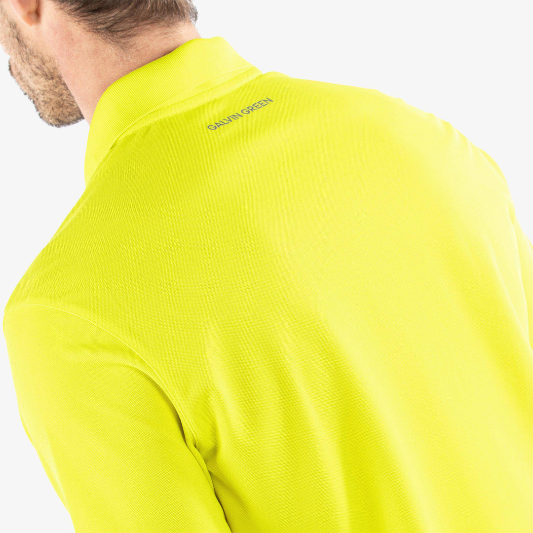 Maximilian is a Breathable short sleeve golf shirt for Men in the color Sunny Lime(4)