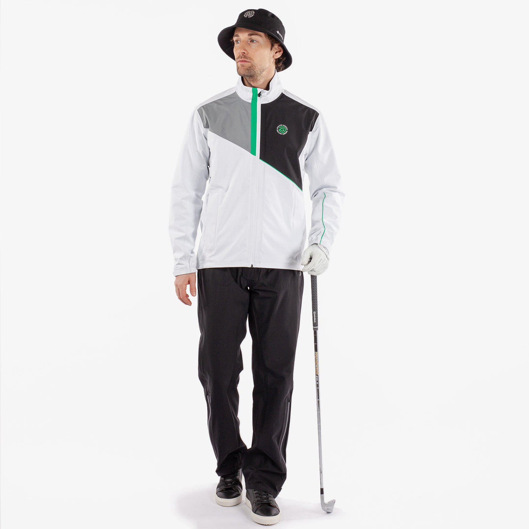 Apollo  is a Waterproof golf jacket for Men in the color White/Black/Green(2)