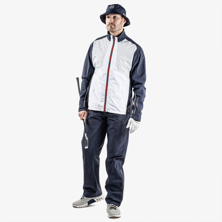 Albert is a Waterproof golf jacket for Men in the color White/Navy/Orange(2)